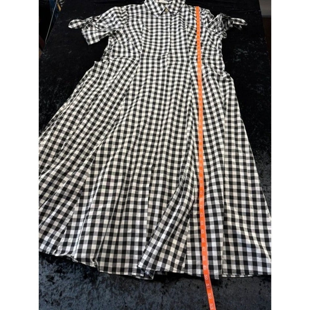 Calvin Klein Women 14W Black White Gingham Maxi Shirt Dress Tie Sleeve - Picture 8 of 11